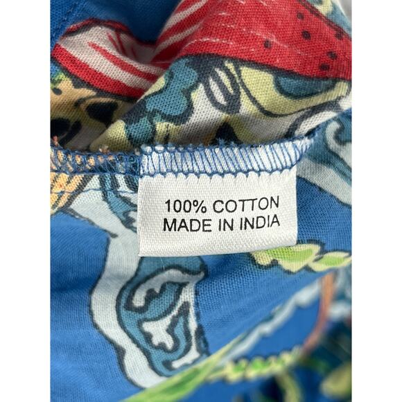 LIVRO Dress L Floral Bird Fit & Flare Button Front Mini Shirtdress Cotton Blue - Picture 11 of 16